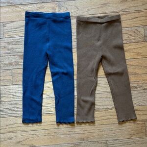 Rylee + Cru Ribbed Kids Leggings in Navy and Brown